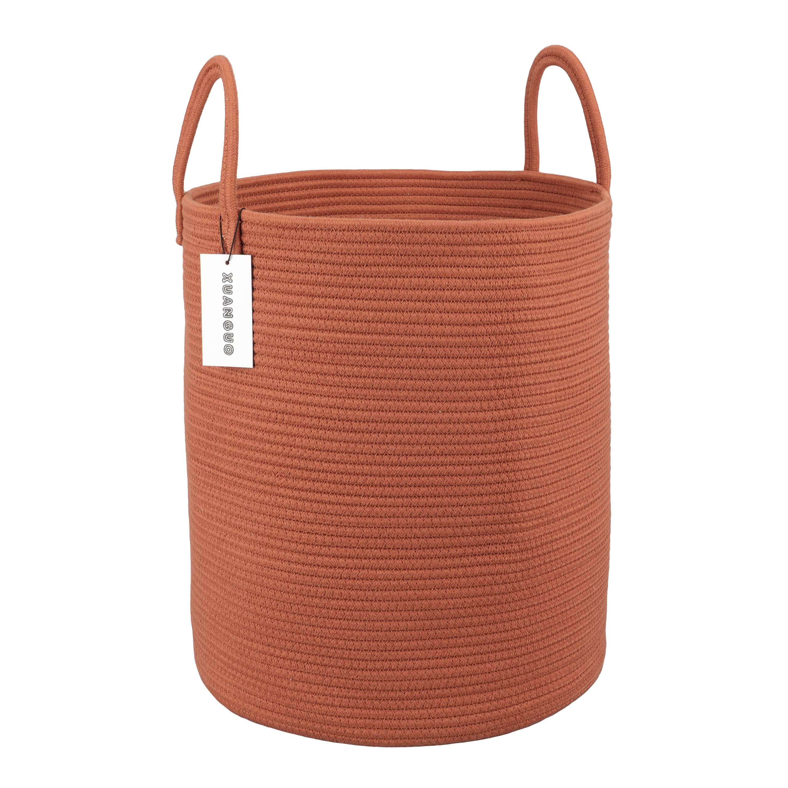 Cotton Rope Laundry Basket Hamper for Girls Kids Baby Nursery Hamper Bin Woven Storage Basket for Living Room Girls room Boho Tall Rope Baskets for Blanket Toys Large light pink